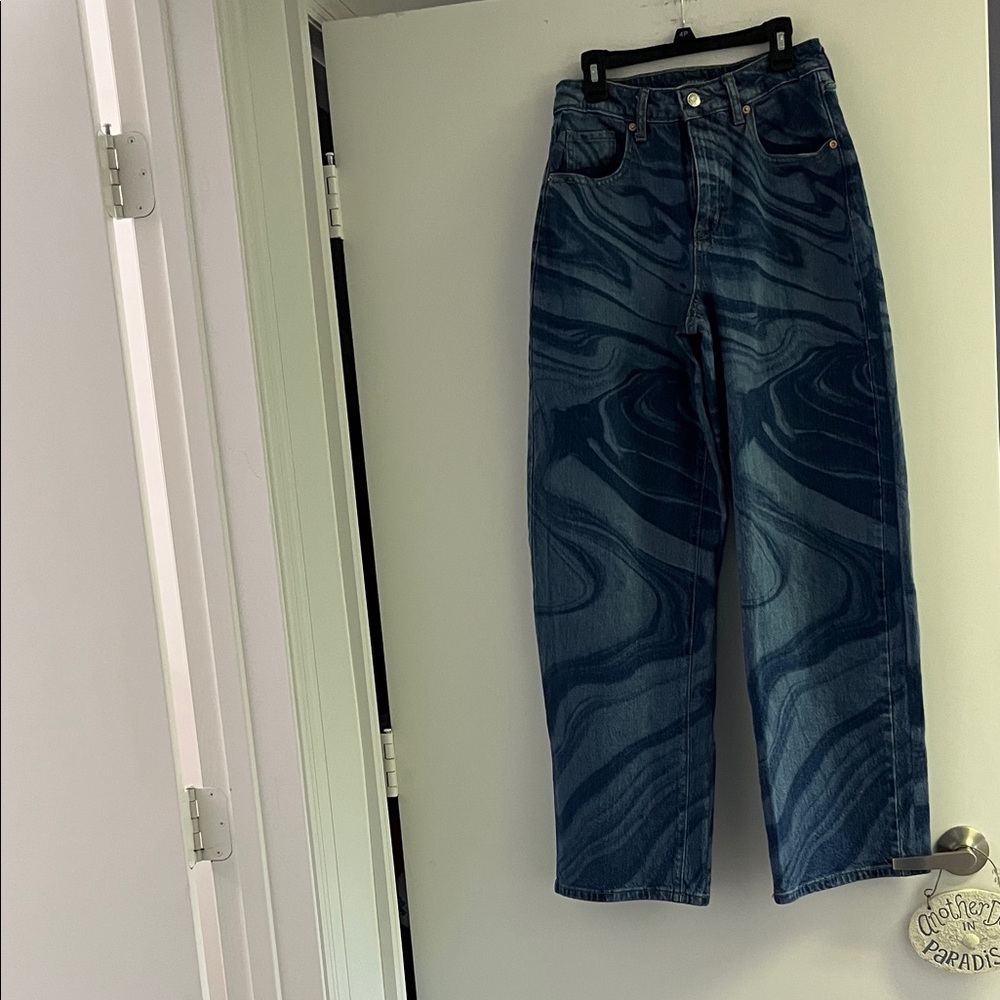 WILD FABLE SWIRL MULTI  BLUE COLORS Size 25R High Waisted Jeans BARREL